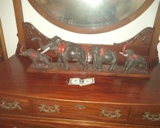 Metal carved Elephant Family on Wooden piece 5x32x10