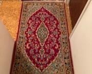 Red light blue and navy area rug 63 x36.5