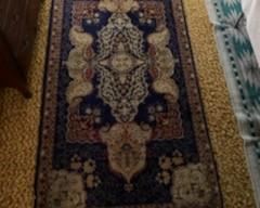 78.5x39 navy blue tan and red area rug