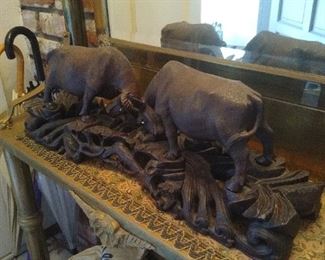 Carved Wooden bull display 23"