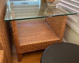 Wicker and Glass Top End Table