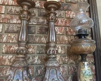 Old Oil Lamp, Candlesticks