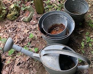 Galvanized Watering Can and Buckets
