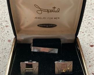 Imperial sterling silver cufflinks and tie clip