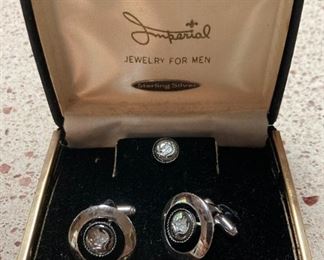 Imperial sterling silver cufflinks and tie clip
