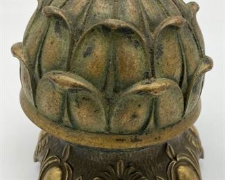 Antique brass finial; antique brass base