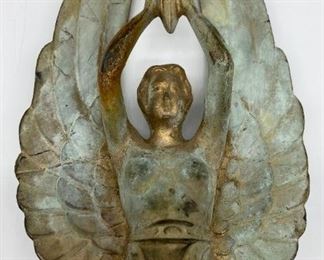 Antique 12" patinaed brass Dodge hood ornament (angel with torch)