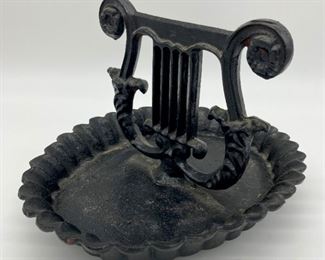 Antique cast iron lyre and pan boot scraper