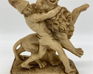 Roman warrior and lion statuette