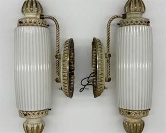 MCM Art Deco milk white glass wall sconces