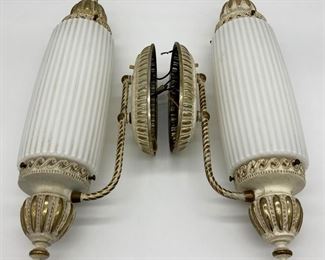 MCM Art Deco milk white glass wall sconces