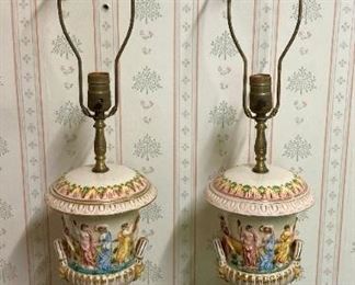 Vintage Capodimonte figural lamps