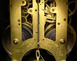 Vintage Ansonia Clocks black with brass lion heads mantel clock