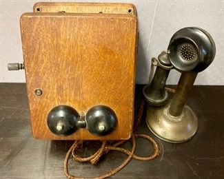 Antique wooden Western Electric Company hand crank wall phone