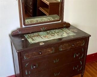 Antique metal dresser with mirror