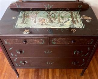 Antique metal dresser with mirror