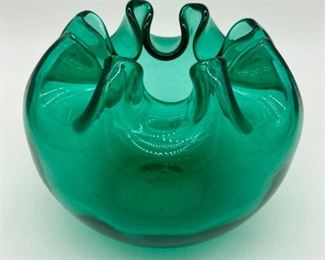 Vintage hand blown green glass bowl