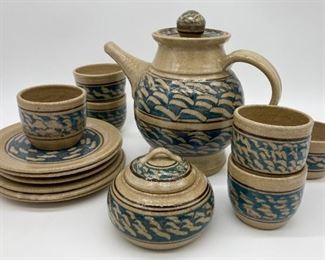 Vintage 1981 Alyse Carson beige with green and brown accents pottery set