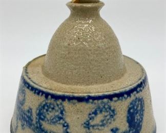 Vintage blue and white pottery oil lamp