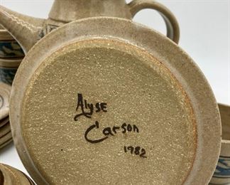 Vintage 1981 Alyse Carson beige with green and brown accents pottery set