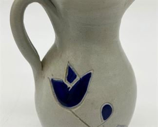 Williamsburg Pottery miniature white floral vase with black accents