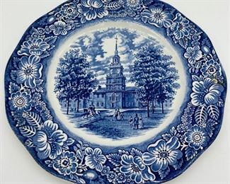 Vintage Staffordshire Ironstone "Liberty Blue" Independence Hall plate