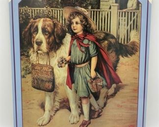 A girl with her dog metal sign