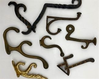 Vintage brass coat hooks - assorted sizes and shapes