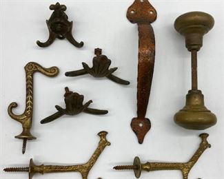 Architectural salvage - antique door hardware and coat hooks