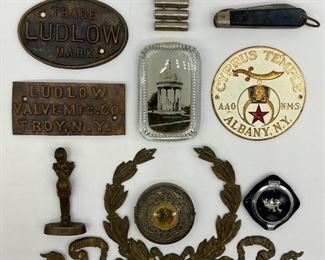 Advertising items, including Ludlow Valve Mfg. Co. (Troy, NY), Cyprus Temple (Albany, NY), and more