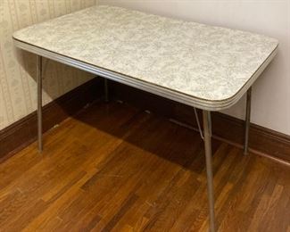 Vintage floral formica aluminum-edged rectangular metal table