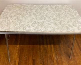 Vintage floral formica aluminum-edged rectangular metal table