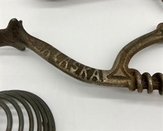 Vintage and antique ice cream scoop, melon scoop, wood stove burner lid lifter, egg separator