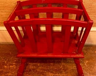 Vintage red painted wood magazine rack