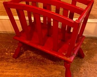 Vintage red painted wood magazine rack