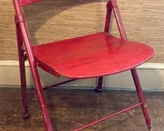 Vintage metal framed wood seat red painted chair