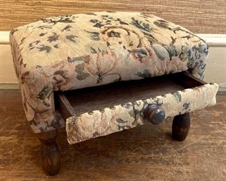 Hand made upholstered footstool with drawer