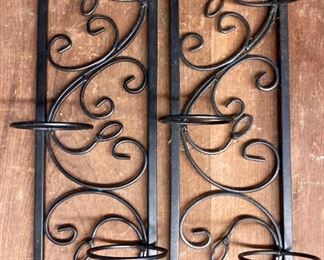 Set of 2 black metal indoor/outdoor 3-candle wall hangers