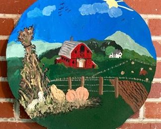 Hand-painted large metal disc