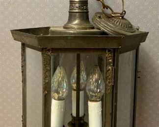 Vintage brushed brass 3-candle electric chandelier 