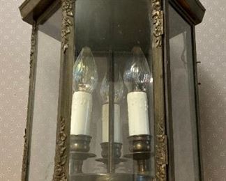 Vintage brushed brass 3-candle electric chandelier 