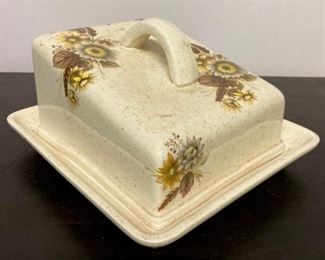 Vintage ceramic signed and dated butter dish by "Bettie Blue 1976"