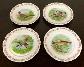 Vintage porcelain fish and fowl course identification plates