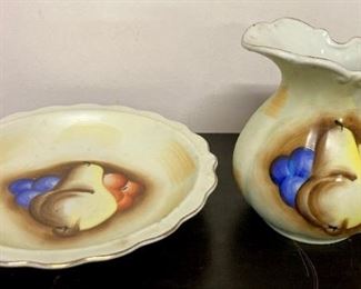Vintage fruit-themed pitcher and wash basin
