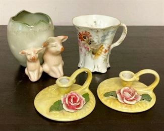 Made in Germany: pig planter, demitass cup, vintage porcelain mini candle holders