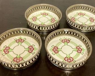 Made in Germany floral porcelain and silver coasters (set of 4)