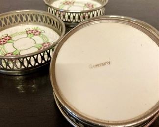 Made in Germany floral porcelain and silver coasters (set of 4)
