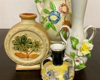 Assorted pottery, porcelain and ceramic bud vases