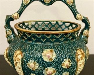 Vintage hand-painted porcelain basket