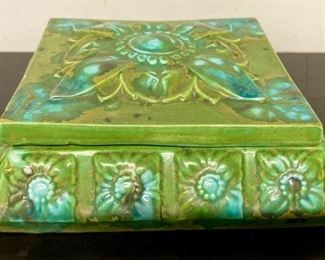 Vintage blue and green porcelain trinket box